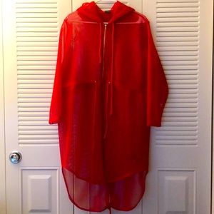 Red hooded mesh jacket